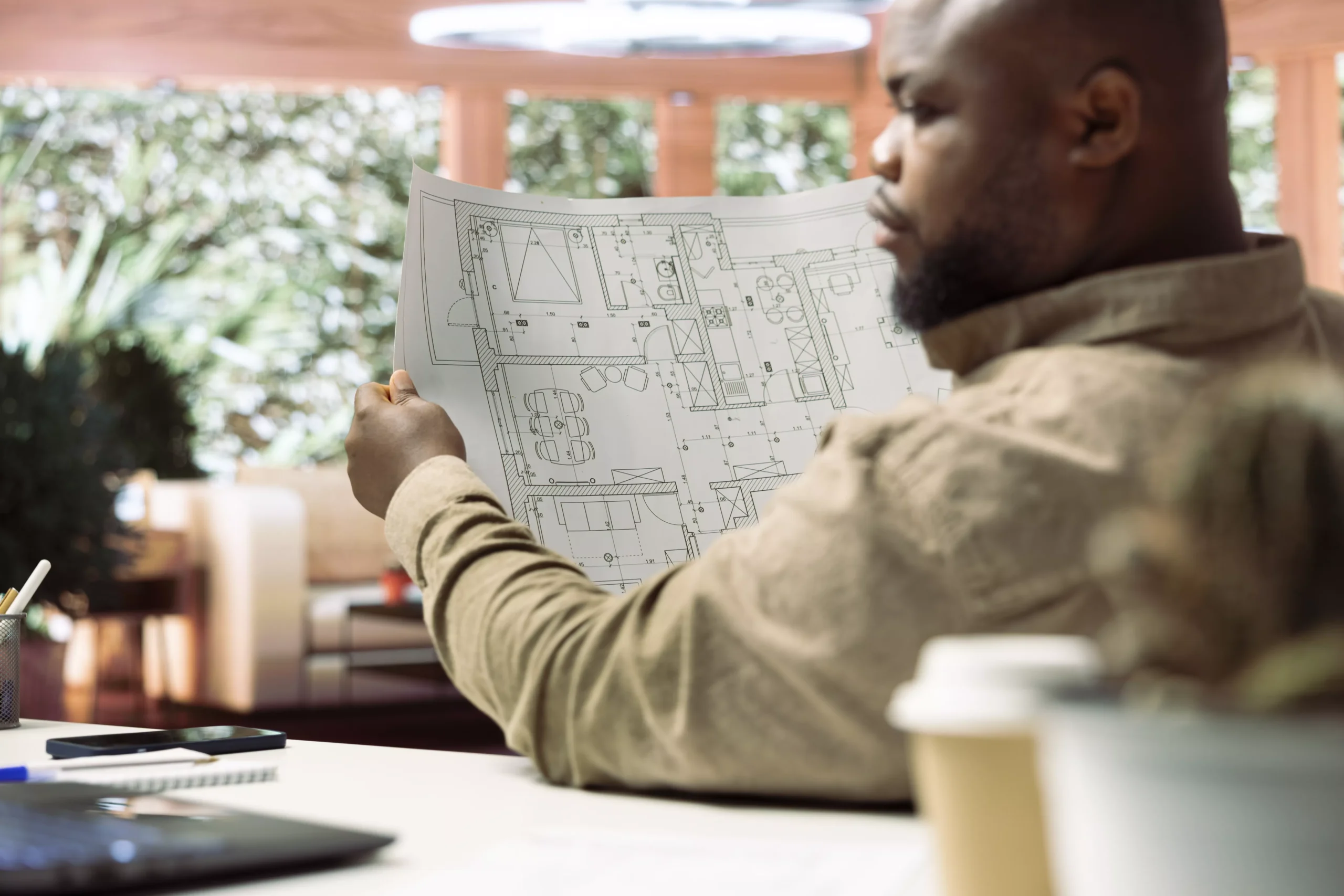businessman-studying-architectural-blueprint-plans
