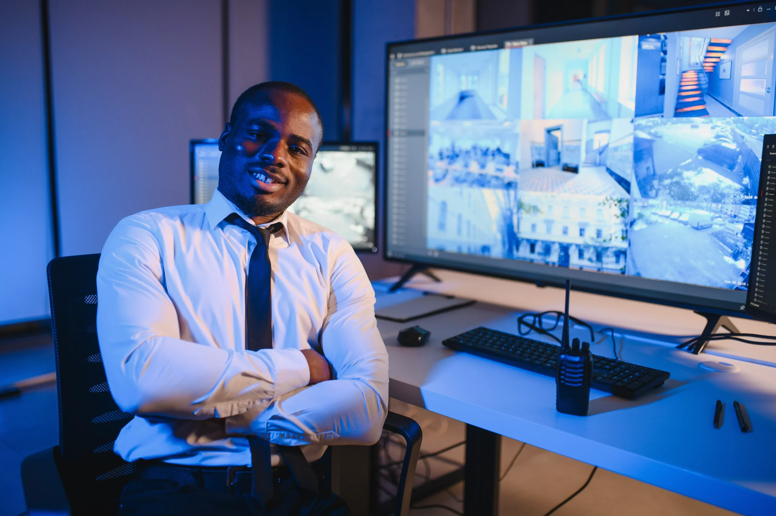 african-american-security-officer-watching-the-scr