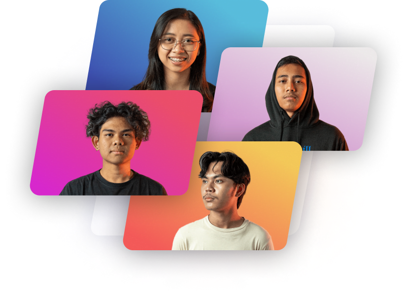 One female and three males of Satu Studio creative agency talents in the frame.